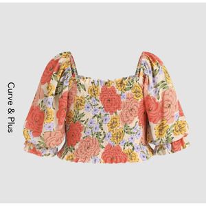 CIDER Curve & Plus Rose Garden Off Shoulder Blouse Ruched Smocked Floral 3x 3xl
